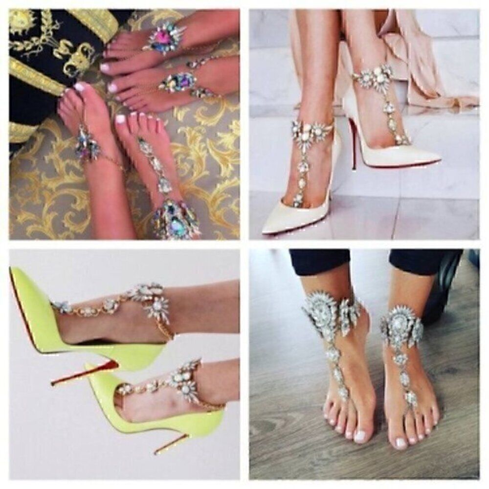2pcs Clear Flower Boho Style Toe Ring Anklet With Faux Crystal Beach - Picture 3 of 11